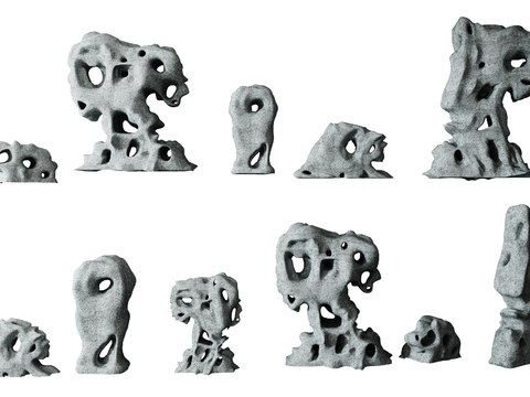  新中式假山太湖石雕塑3d模型 