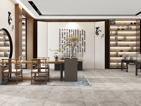  新中式禅意茶展馆3d模型 
