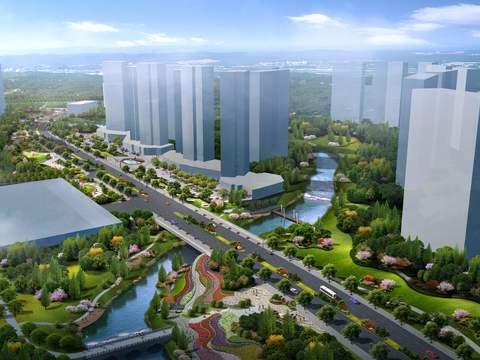  现代道路桥梁园林鸟瞰psd 