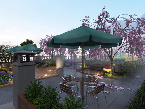  现代别墅露台花园3d模型 