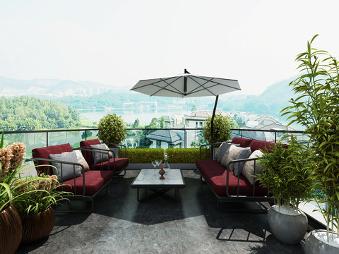  现代阳台休闲区3d模型 