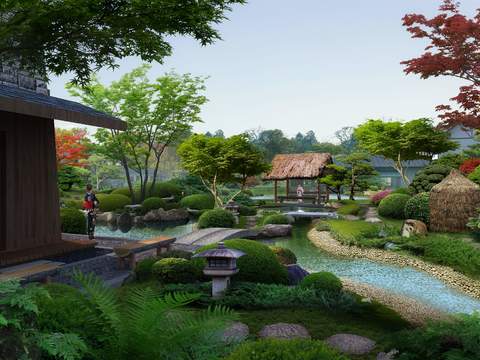  现代庭院绿植植物造景psd 