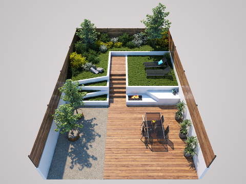  现代户外庭院花园3d模型 