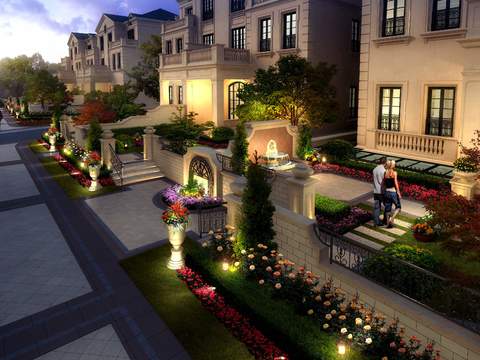  欧式别墅庭院景观psd 