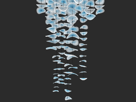 现代蓝色花瓣悬挂式装饰灯3d模型下载 抽象艺术吊灯设计 家居宁静氛围水晶片灯饰 