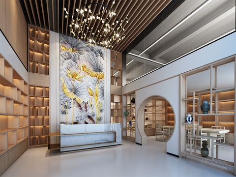  新中式茶楼前厅3d模型 