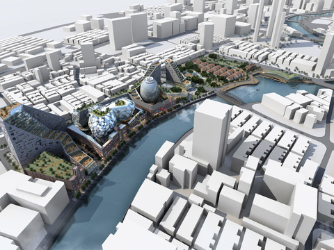  现代商业区规划鸟瞰psd 