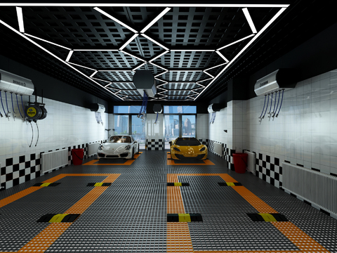  现代洗车汽车维修养护店3d模型 