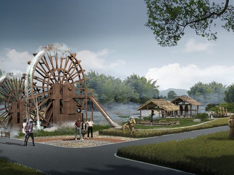  现代高转风力水车稻田psd 