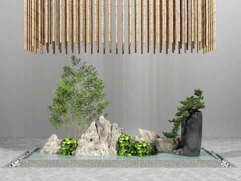  现代室内枯山水景观小品3d模型 