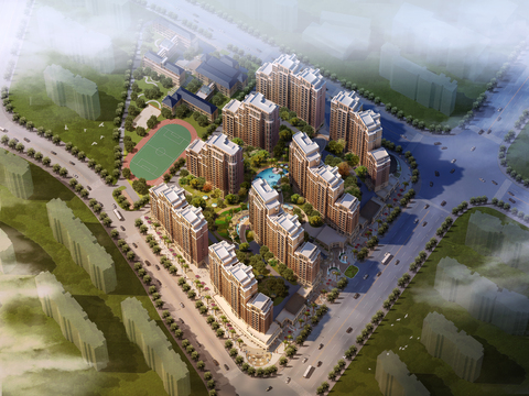  现代小区鸟瞰psd 