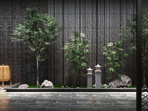  新中式玄关绿植景观小品3d模型 