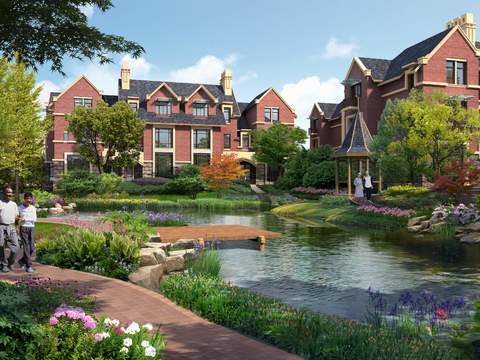  现代未来小区外观景观psd 