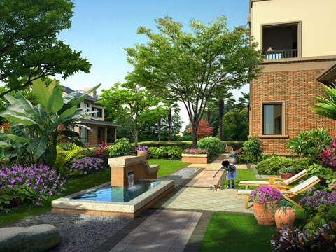  小区庭院花园psd 