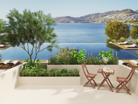  现代别墅户外露台阳台3d模型 