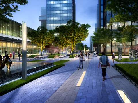  现代商业办公楼景观psd 