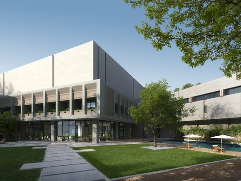  现代售楼处建筑外观psd 