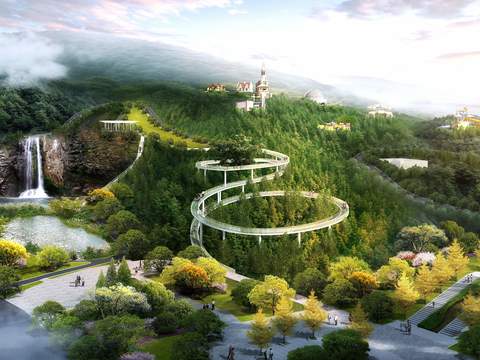  现代湿地森林公园鸟瞰psd 