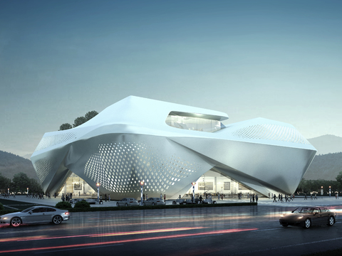  现代异形办公楼外观psd 