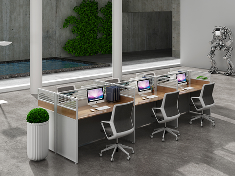  现代屏风卡位办公桌椅3d模型 