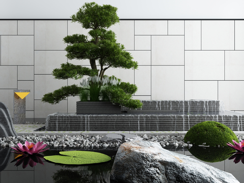  新中式庭院水景小品3d模型 