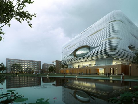  现代办公楼建筑外观psd 