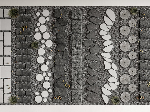  青石板 汀步小品 碎石步道3d模型 