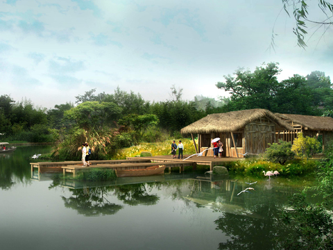  现代湿地园林景观psd 