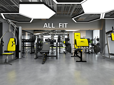  现代健身房前台瑜伽室3d模型 