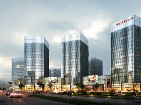  现代商业街建筑外观psd 