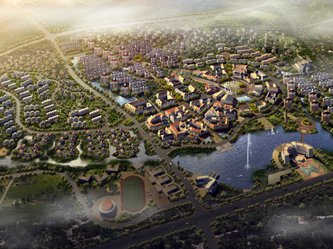  现代城市鸟瞰psd 