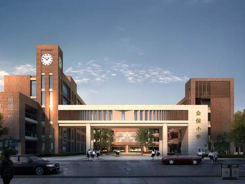  现代小学学校建筑外观psd 