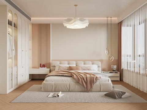 奶油风卧室 主卧 主人房3d模型