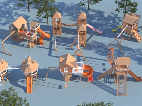  滑梯 秋千 游乐器材3d模型 