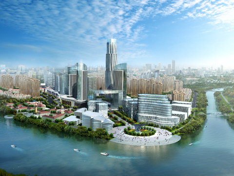  现代沿海城市外观psd 