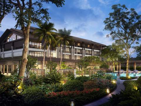  新中式别墅外观园林景观psd 