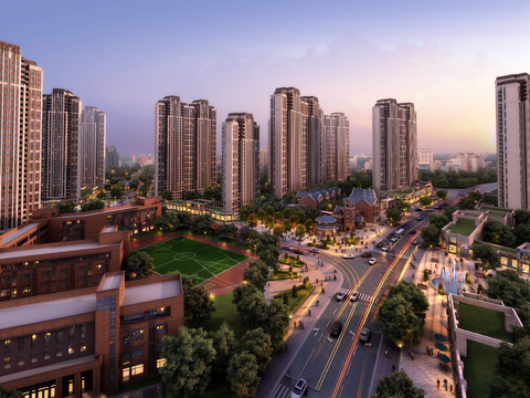  现代办公楼外观鸟瞰psd 