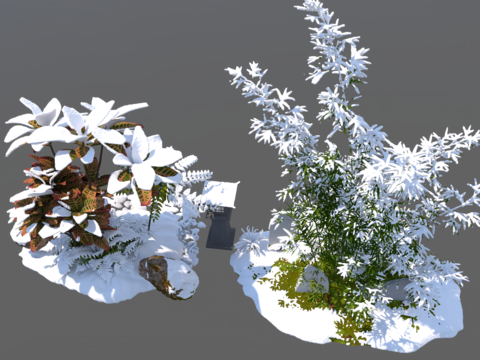 景观小品 雪景石头 绿植3d模型 