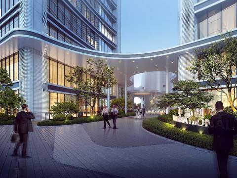  现代办公楼外观景观psd 