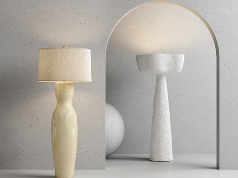  现代简约米白灯罩陶瓷底座落地灯3d模型下载 几何拱形家居装饰室内设计 