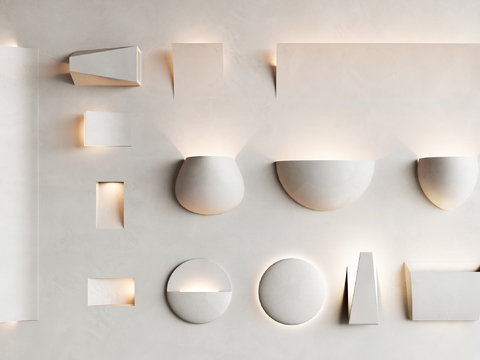  侘寂风石膏壁灯现代简约艺术氛围灯3d模型下载 室内装饰柔光壁灯设计 家居静音灯具 