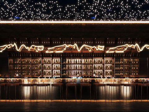  现代轻奢酒吧3d模型 