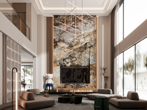  现代挑空别墅客厅3d模型 