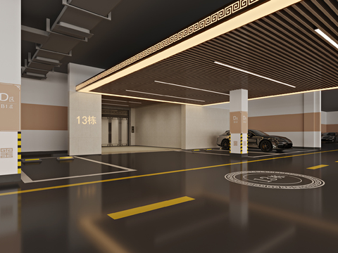  新中式停车场 地下车库3d模型 