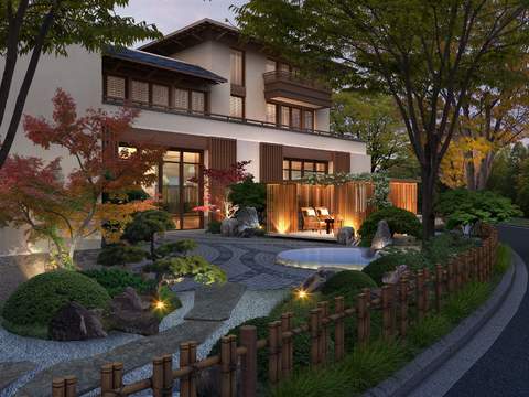  庭院假石绿植造景小品psd 