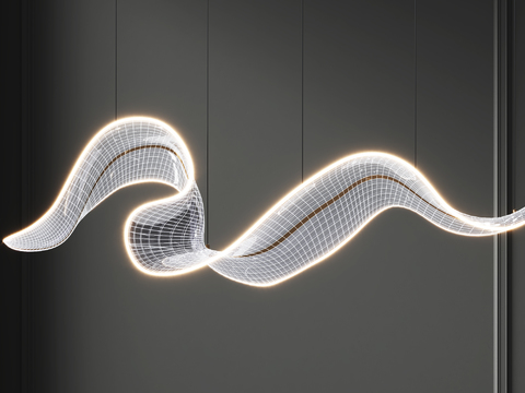  现代波浪网格吊灯3d模型下载 艺术灯具室内装饰设计 简约柔光客厅卧室氛围灯 