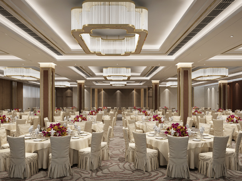  新中式宴会厅3d模型 