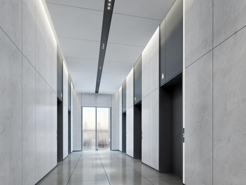  写字楼电梯厅 电梯间3d模型 