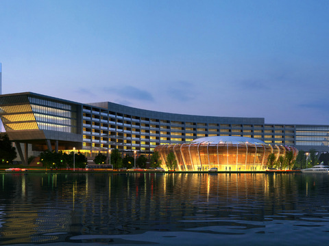  现代酒店夜景psd 