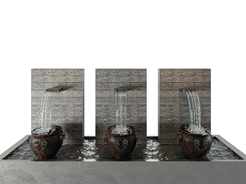  新中式水幕 流水景观3d模型 